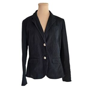 LAUREN Ralph Lauren Black Jean-Like Material Button Up Blazer Jacket Sz 14P